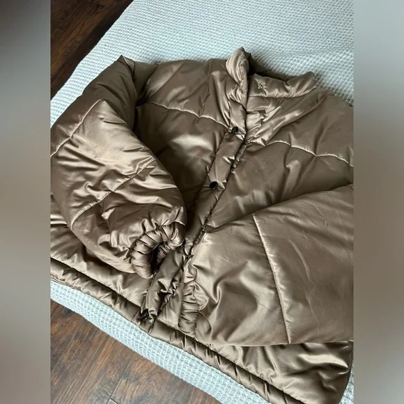 Beautiful Tan Brown Donnee Par Dieu Jacket with metallic buttons - Picture 2 of 3